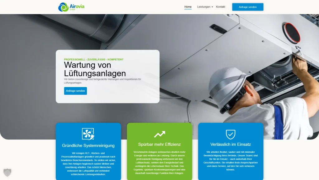 Screenshot der durch mich erstellten Homepage der Airovia GmbH