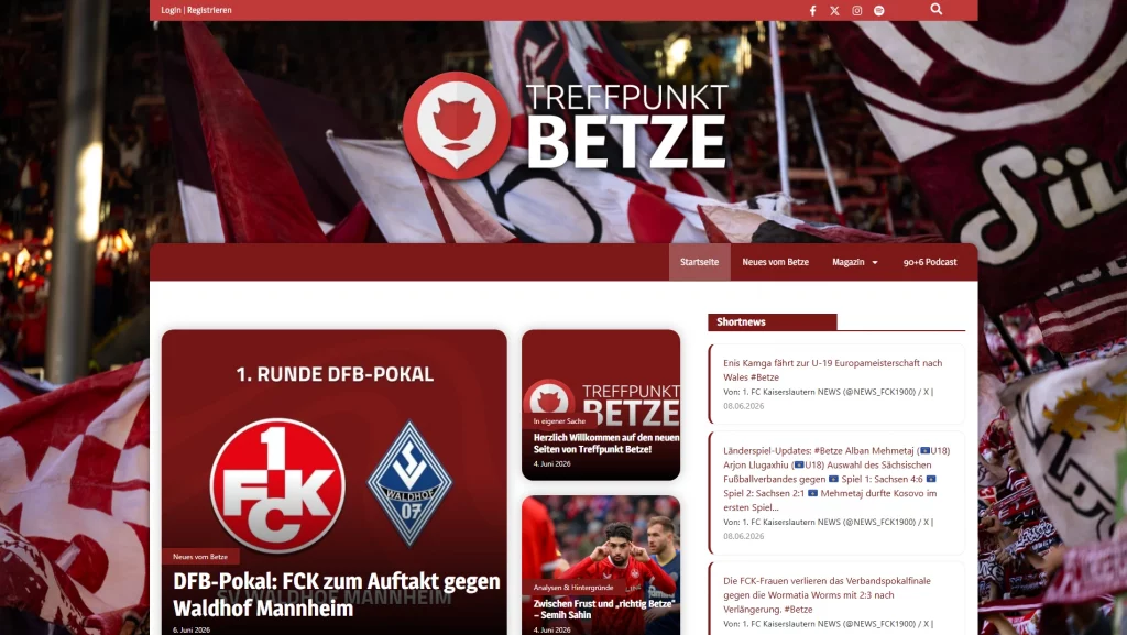 Screenshot der durch mich erstellten Homepage Treffpunkt-Betze